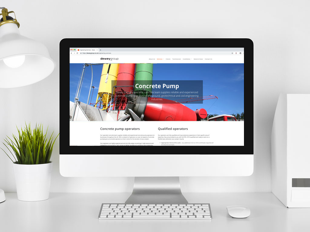 website design mixing lorry concrete pump operators services page for Dewey Group creative work website design and marketing