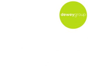 dewey group white logo in a fluorescent green circle