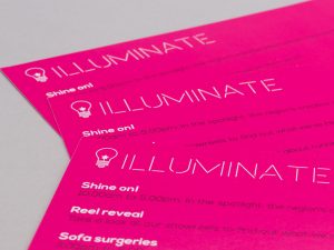 illuminate exhibition bold pink invitations creative work