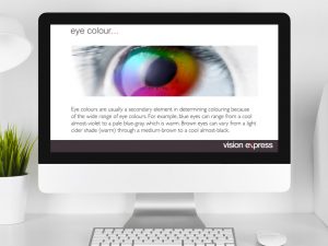 design view on Imac for style module eye colour e-learning platform created for Vision Express creative work