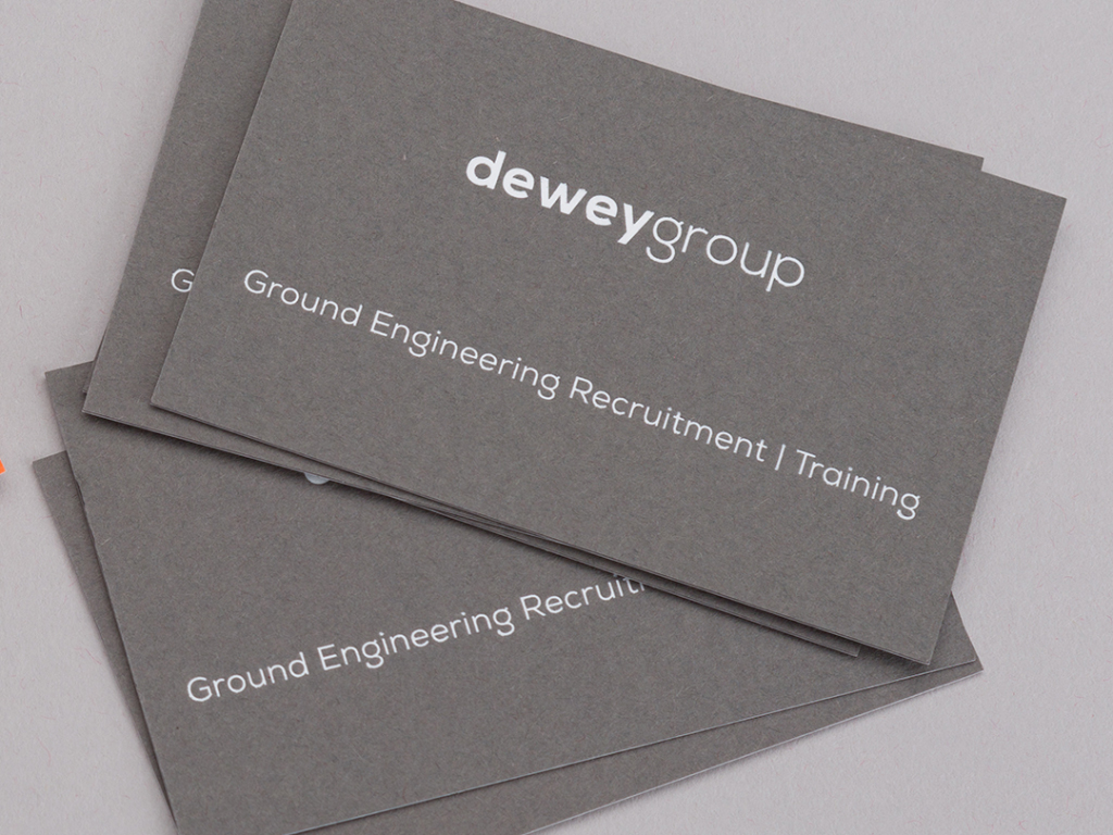 Dewey Group grey business cards creative work branding