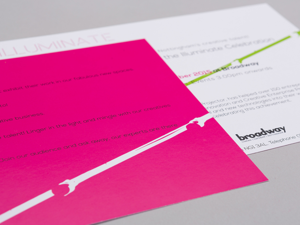 illuminate exhibition bold pink invitation creative work visual identity