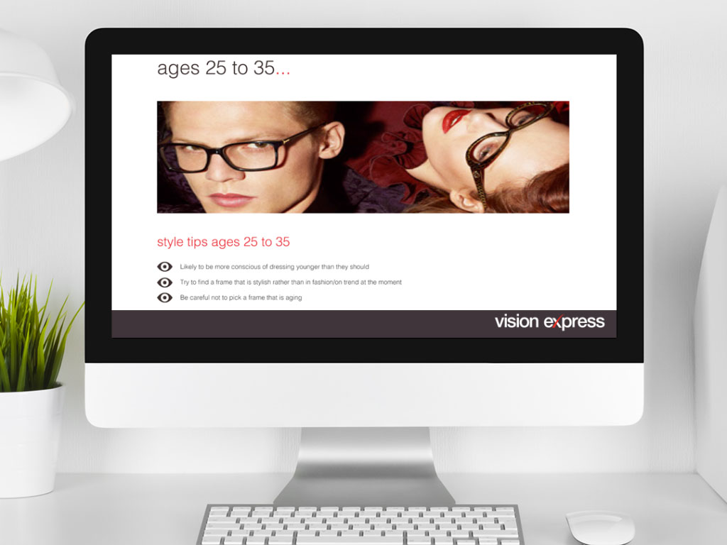 design view on Imac for brand module age 25-35 e-learning platform created for Vision Express creative work