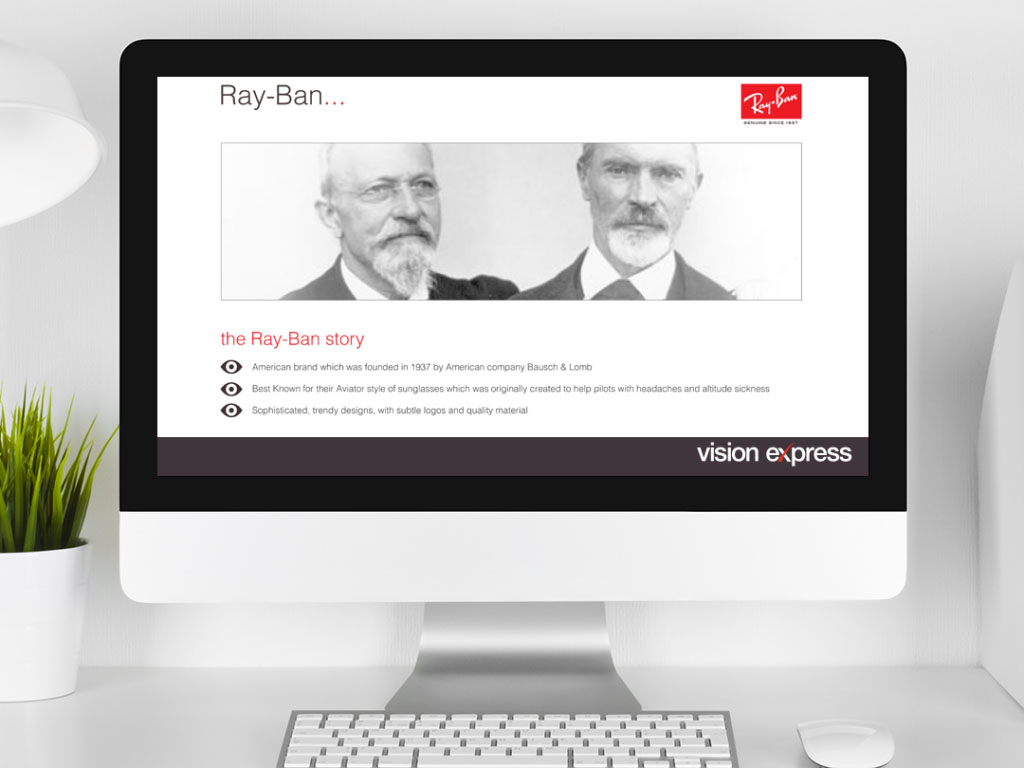 design view on Imac for brand module Rayban e-learning platform created for Vision Express creative work