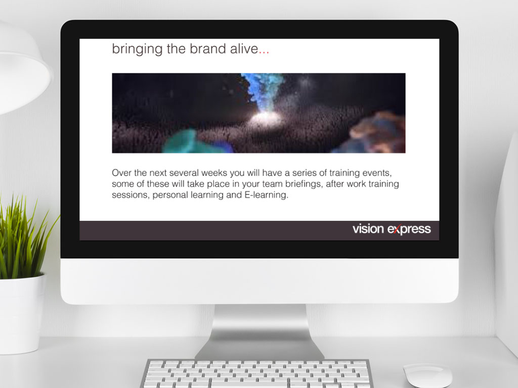 design view on Imac for scene brand alive module e-learning platform created for Vision Express creative work
