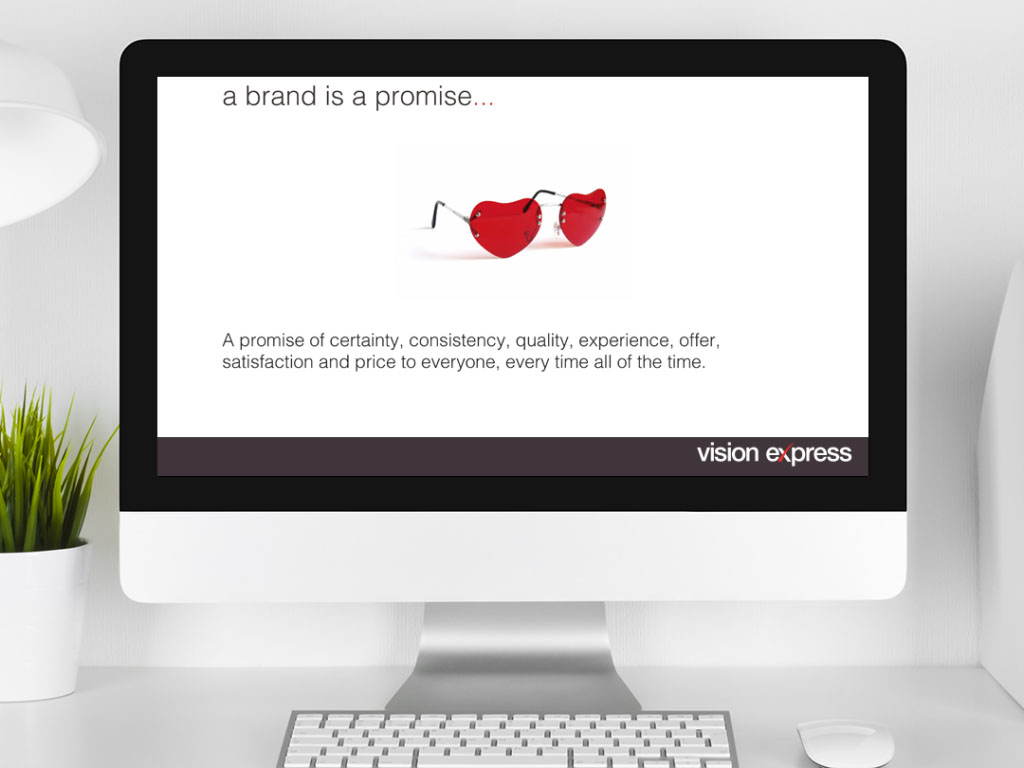 design view on Imac for brand promise module e-learning platform created for Vision Express creative work