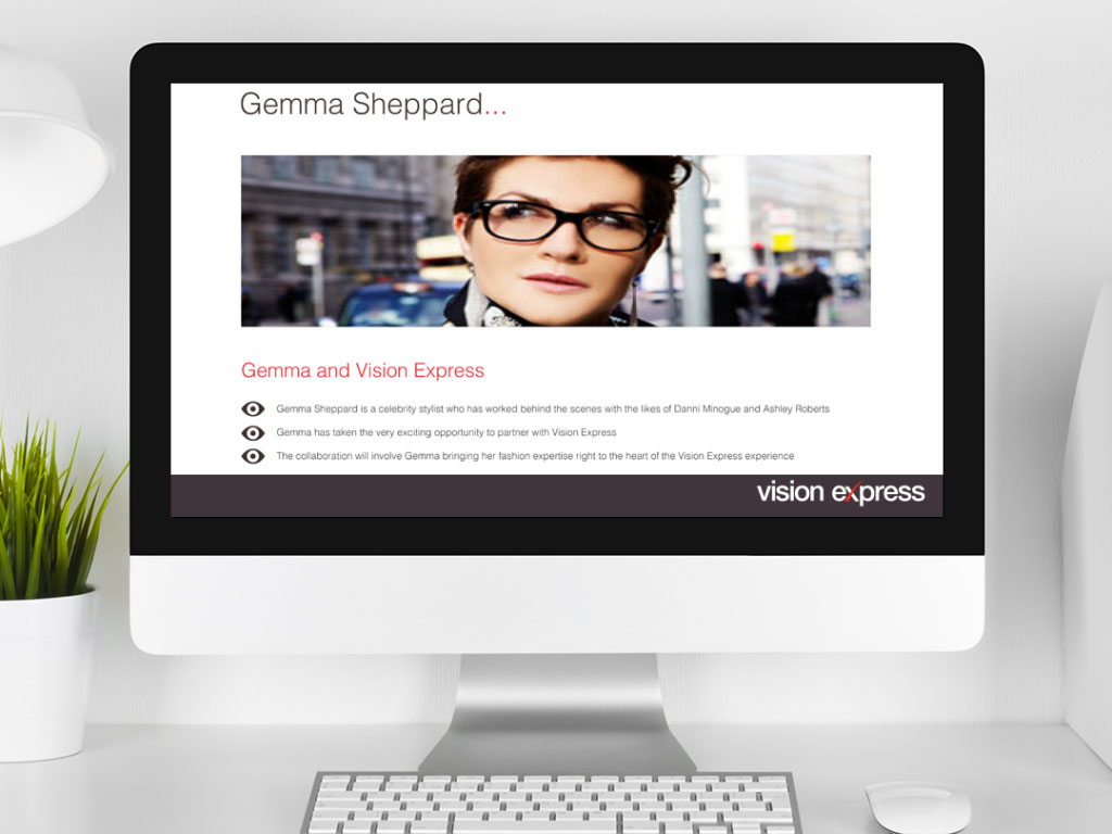 design view on Imac for style module Gemma Sheppard e-learning platform created for Vision Express creative work