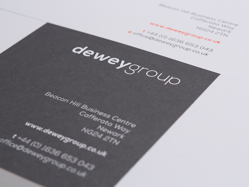 dewey group branding compliment slip stationery design creative work branding