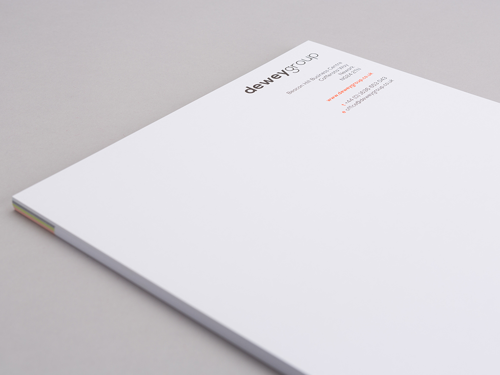 Dewey Group letterhead corporate stationery design creative work branding