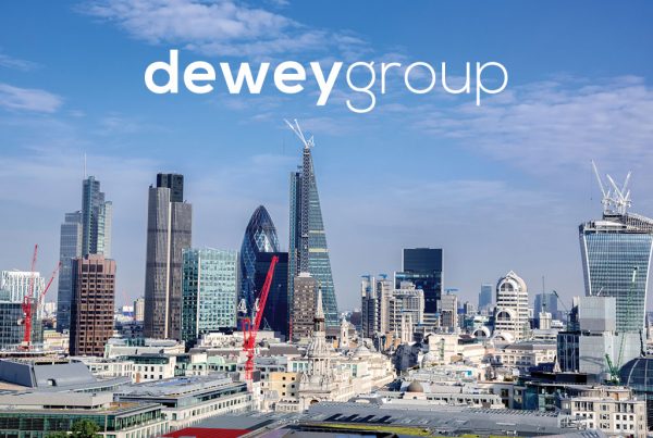 London skyline with cranes construction concept created for Dewey Group creativity website design and marketing