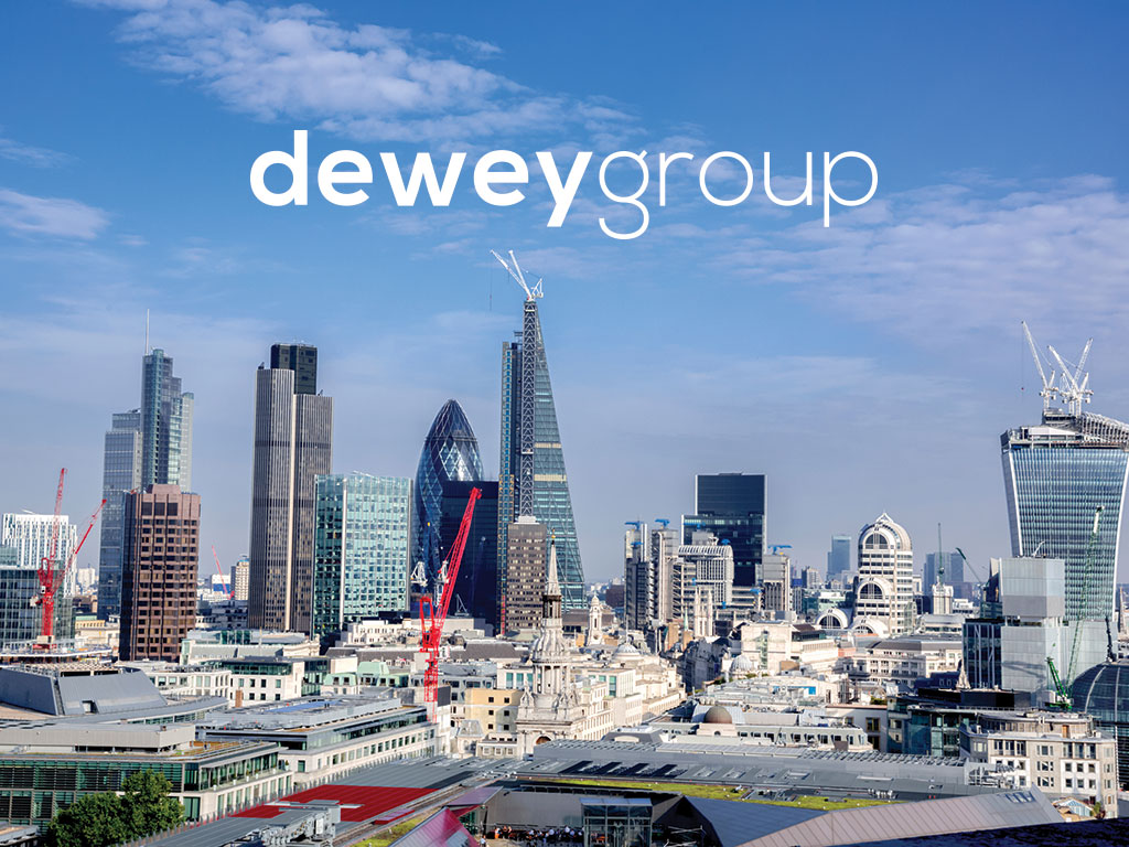 London skyline with cranes construction concept created for Dewey Group creativity website design and marketing