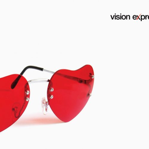 red heart shape sunglasses concept for Vision Express creative work and e-learning platform