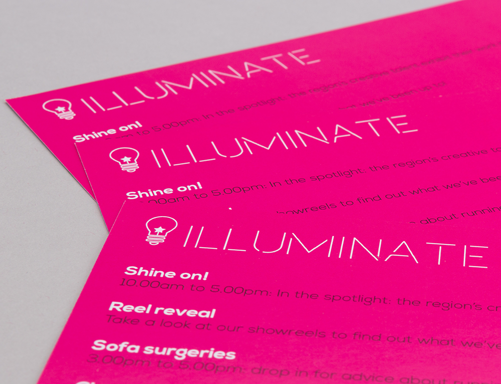 illuminate exhibition bold pink invitations creative work visual identity
