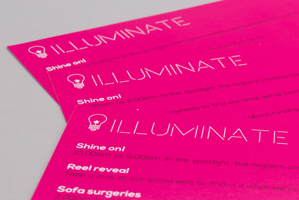 illuminate exhibition bold pink invitations creative work visual identity