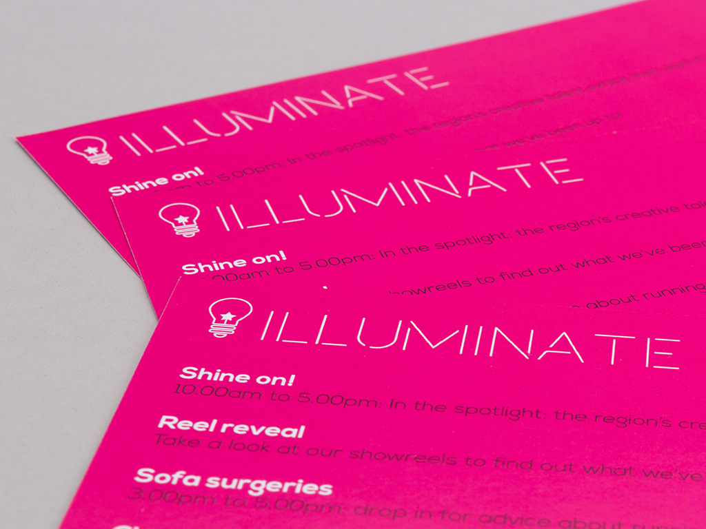 illuminate exhibition bold pink invitations creative work visual identity