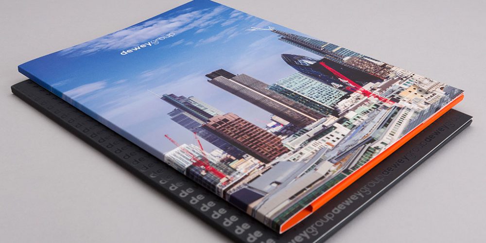 dewey group London design presentation folder creative work and branding