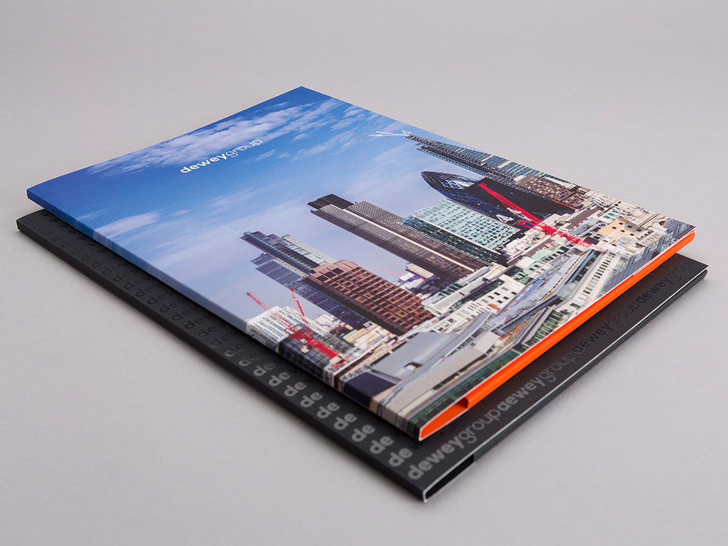 dewey group London design presentation folder creative work and branding